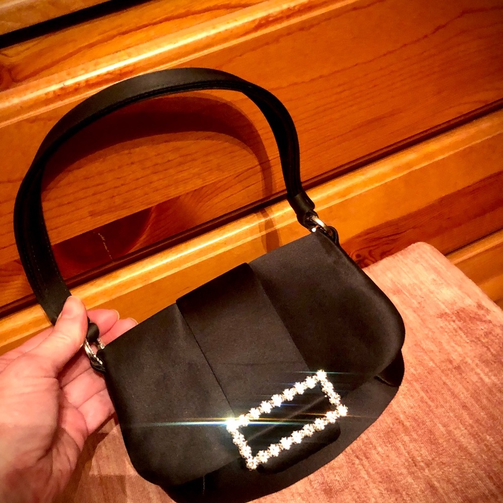 Vintage Franchi formal elegant black satin evening mini purse